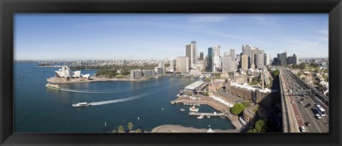 Framed High angle view of a city, Sydney Opera House, Circular Quay, Sydney Harbor, Sydney, New South Wales, Australia Print