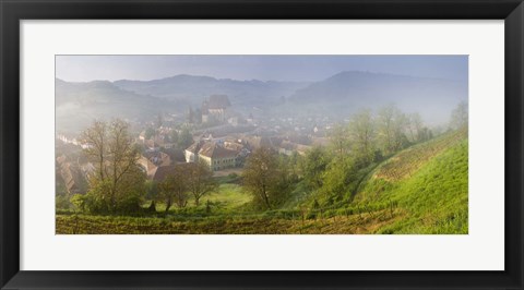 Framed High angle view of houses in a village, Biertan, Sibiu County, Transylvania, Romania Print