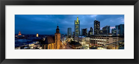 Framed Buildings lit up at night, St. Catherine&#39;s Church, Hauptwache, Frankfurt, Hesse, Germany Print