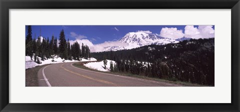 Framed Road with a mountain range in the background, Mt Rainier, Mt Rainier National Park, Pierce County, Washington State, USA Print