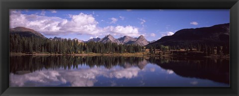 Framed Reflection of trees and clouds in the lake, Molas Lake, Colorado, USA Print