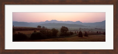 Framed Agricultural field with a mountain range in the background, Transylvania, Romania Print