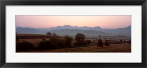 Framed Agricultural field with a mountain range in the background, Transylvania, Romania Print