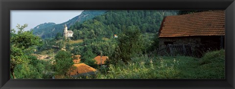 Framed Houses at the hillside, Transylvania, Romania Print