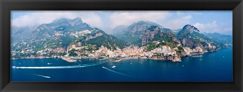 Framed Aerial view of towns, Amalfi, Atrani, Amalfi Coast, Salerno, Campania, Italy Print