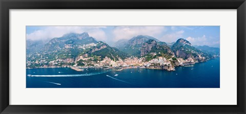 Framed Aerial view of towns, Amalfi, Atrani, Amalfi Coast, Salerno, Campania, Italy Print