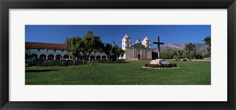 Framed Cross with a church in the background, Mission Santa Barbara, Santa Barbara, California, USA Print