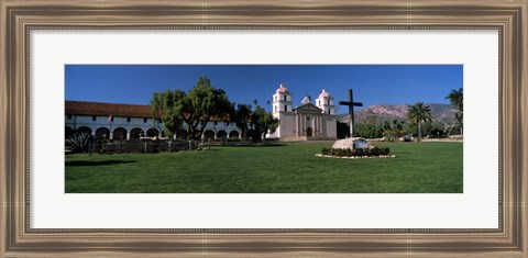 Framed Cross with a church in the background, Mission Santa Barbara, Santa Barbara, California, USA Print
