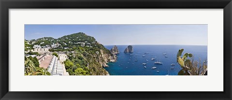 Framed Boats in the sea, Faraglioni, Capri, Naples, Campania, Italy Print