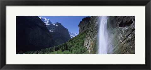 Framed Waterfall in a forest, Staubbach Falls, Mt Jungfrau, Lauterbrunnen Valley, Bernese Oberland, Berne Canton, Switzerland Print