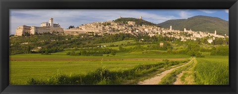 Framed Village on a hill, Assisi, Perugia Province, Umbria, Italy Print