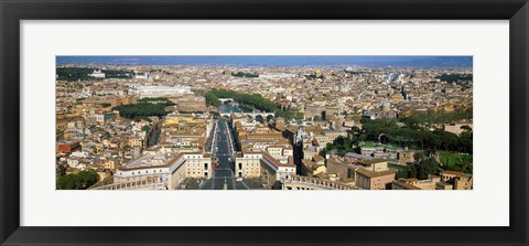 Framed Overview of the historic centre of Rome from the dome of St. Peter&#39;s Basilica, Vatican City, Rome, Lazio, Italy Print