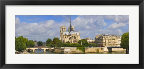 Framed Cathedral at the riverside, Notre Dame Cathedral, Seine River, Paris, Ile-de-France, France Print