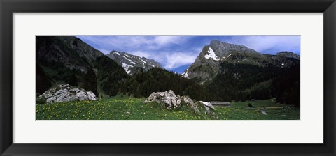 Framed Mountains in a forest, Mt Santis, Mt Altmann, Appenzell Alps, St Gallen Canton, Switzerland Print