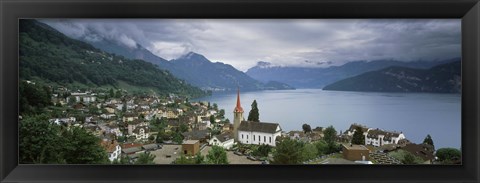 Framed City at the lakeside, Lake Lucerne, Weggis, Lucerne Canton, Switzerland Print