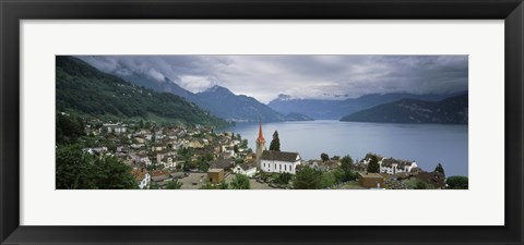 Framed City at the lakeside, Lake Lucerne, Weggis, Lucerne Canton, Switzerland Print