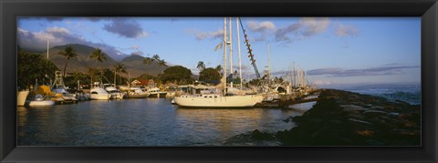 Framed Sailboats in the bay, Lahaina Harbor, Lahaina, Maui, Hawaii, USA Print