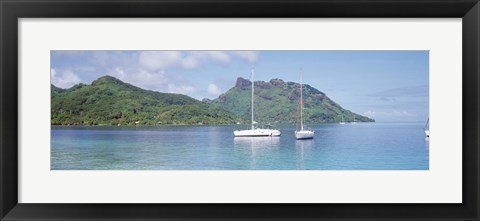 Framed Sailboats in the sea, Tahiti, Society Islands, French Polynesia Print