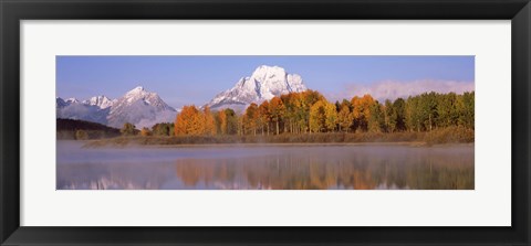 Framed Reflection of trees in a river, Oxbow Bend, Snake River, Grand Teton National Park, Teton County, Wyoming, USA Print