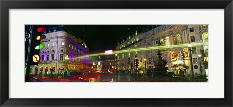 Framed Buildings lit up at night, Piccadilly Circus, London, England Print