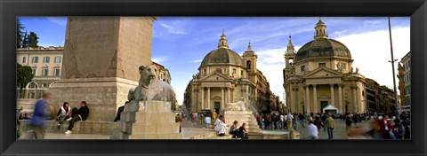 Framed Tourists in front of churches, Santa Maria Dei Miracoli, Santa Maria Di Montesanto, Piazza Del Popolo, Rome, Italy Print