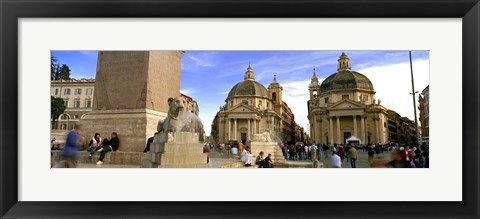 Framed Tourists in front of churches, Santa Maria Dei Miracoli, Santa Maria Di Montesanto, Piazza Del Popolo, Rome, Italy Print