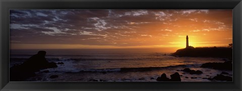 Framed Lighthouse at sunset, Pigeon Point Lighthouse, San Mateo County, California, USA Print