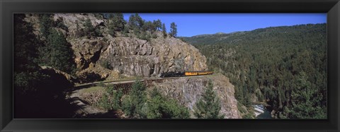 Framed Train moving on a railroad track, Durango And Silverton Narrow Gauge Railroad, Silverton, San Juan County, Colorado, USA Print