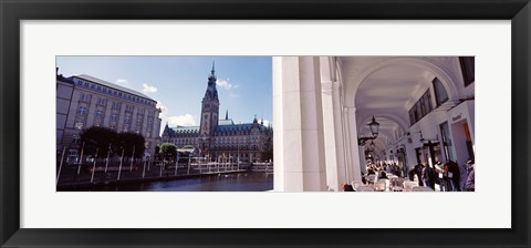 Framed Town hall at the waterfront, Alsterarkaden, Alster Lake, Hamburg, Germany Print