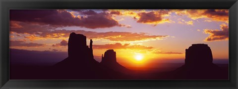 Framed Silhouette of buttes at sunset, Monument Valley, Utah Print