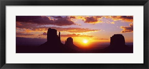 Framed Silhouette of buttes at sunset, Monument Valley, Utah Print