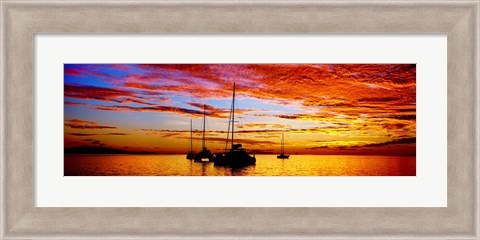 Framed Tahiti Sunset, Society Islands, French Polynesia Print