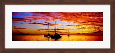 Framed Tahiti Sunset, Society Islands, French Polynesia Print