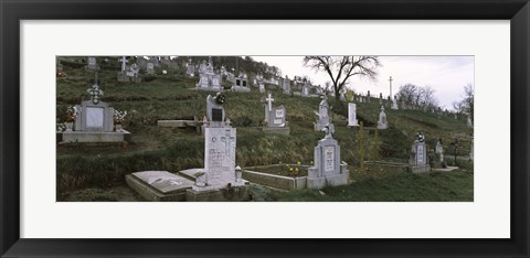 Framed Tombstone in a cemetery, Saxon Church, Biertan, Transylvania, Mures County, Romania Print