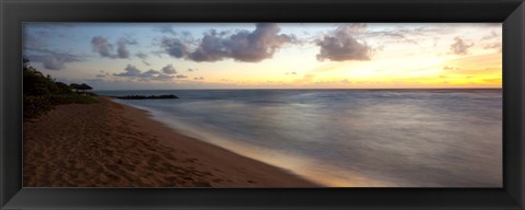 Framed Sunrise over an ocean, Waipouli Beach, Kauai, Hawaii, USA Print