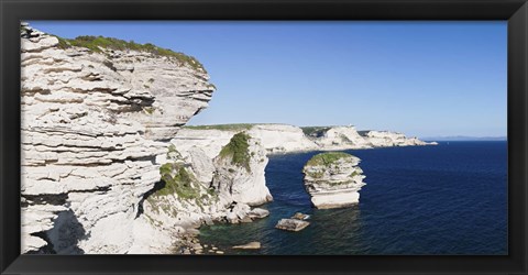 Framed Limestone cliffs on the coast, Grain De Sable, Bonifacio, Corsica, France Print