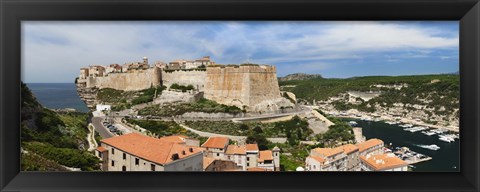 Framed Castle on a hill, Bonifacio Harbour, Corsica, France Print