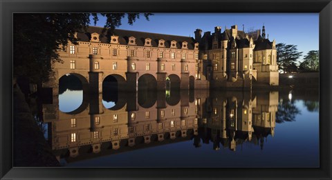 Framed Reflection of a castle in a river, Chateau De Chenonceau, Indre-Et-Loire, Loire Valley, Loire River, Region Centre, France Print