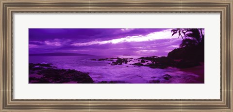 Framed Purple Sunset over the coast, Makena Beach, Maui, Hawaii Print