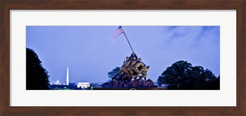 Framed Iwo Jima Memorial at dusk with Washington Monument in the background, Arlington National Cemetery, Arlington, Virginia, USA Print