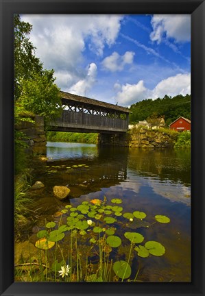 Framed Covered bridge across a river, Vermont, USA Print