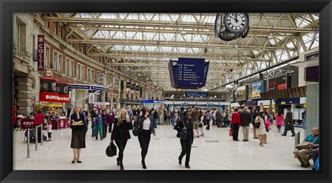 Framed Commuters at a railroad station, Waterloo Station, London, England Print