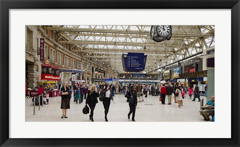 Framed Commuters at a railroad station, Waterloo Station, London, England Print