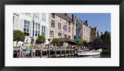 Framed Tourists at the canalside, Bruges, West Flanders, Belgium Print