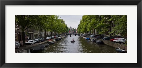 Framed Boats in a canal, Amsterdam, Netherlands Print