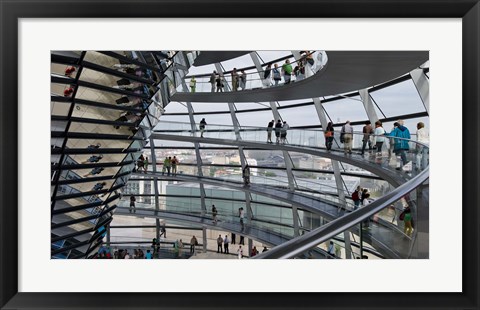 Framed Tourists near the mirrored cone at the center of the dome, Reichstag Dome, The Reichstag, Berlin, Germany Print