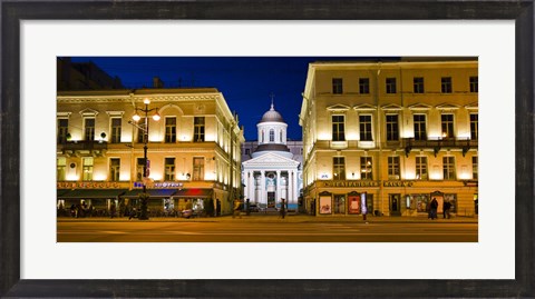 Framed Buildings in a city lit up at night, Nevskiy Prospekt, St. Petersburg, Russia Print
