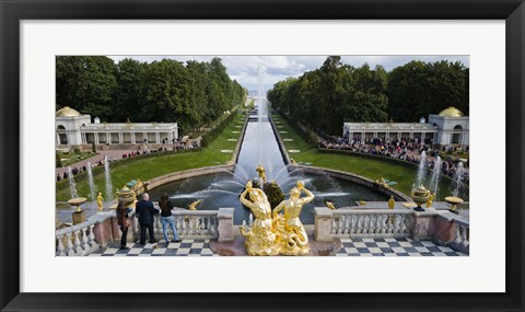 Framed Golden statue and fountain at Grand Cascade at Peterhof Grand Palace, St. Petersburg, Russia Print