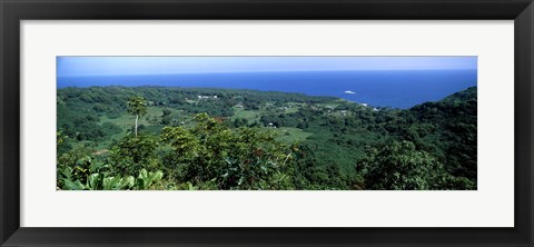 Framed High angle view of landscape with ocean in the background, Wailua, Hana Highway, Hana, Maui, Hawaii, USA Print