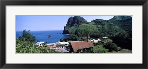 Framed Village at a coast, Kahakuloa, Highway 340, West Maui, Hawaii, USA Print